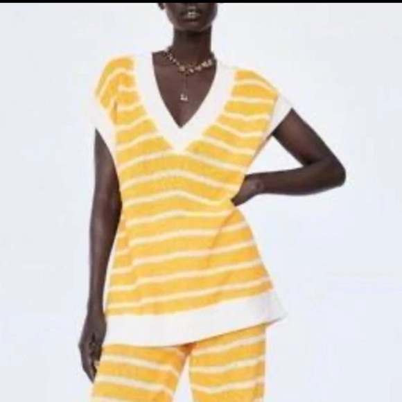 Zara Top Women Medium Vest Blouse Stripe Knit Oversized Preppy Sleeveless L - Picture 7 of 7